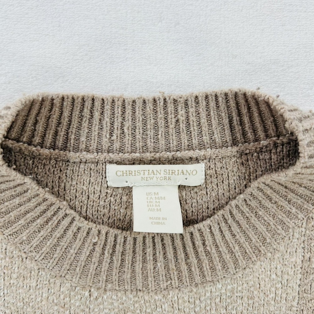 Christian Siriano Sweater Womens Medium Beige Plaid Crewneck Knit Pullover Soft - Picture 3 of 16